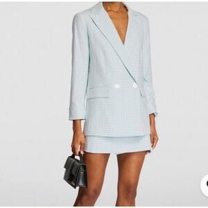 Alice + Olivia Justin Gingham Double Breasted Blazer Blue White EUC Size 4
